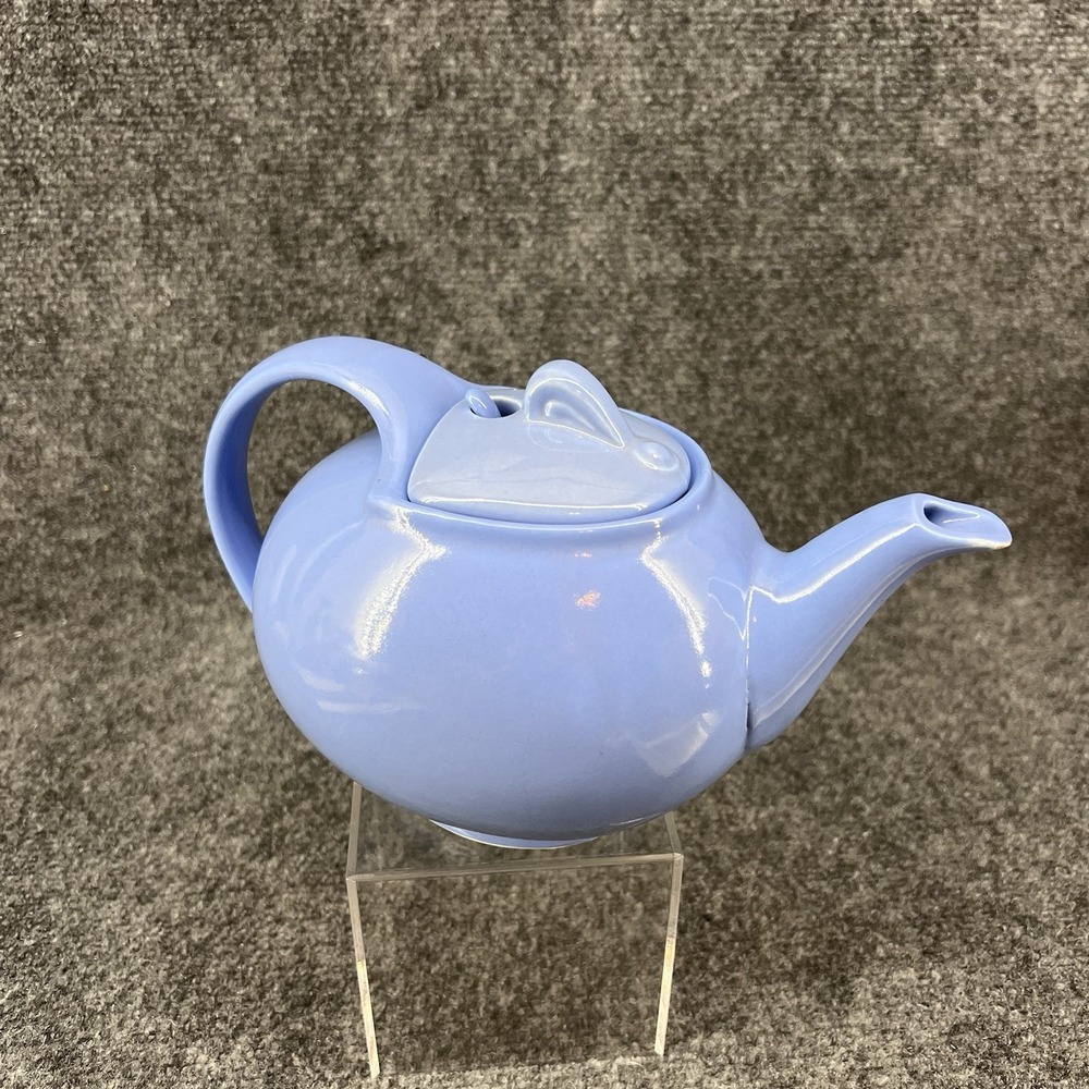 Vintage Hall Pottery 4 Cup 5.5" Tall Blue Ceramic Hook Cover Teapot & Lid USA